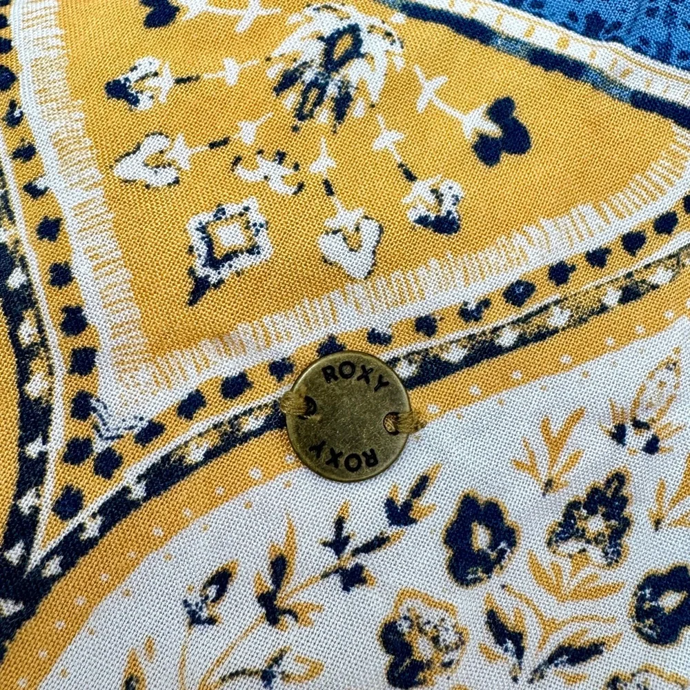 Roxy Women’s Boho Patterned Blouse - Yellow and Blue Size Small Bohemian